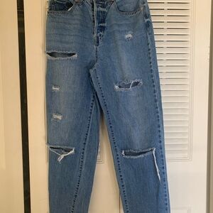 Forever 21 Light Blue Distressed Straight Leg Jeans